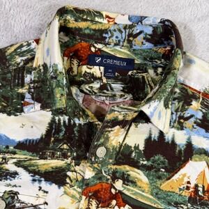 Cremieux Shirt Mens Medium Green All Over Fish Camping Print Western Button Down